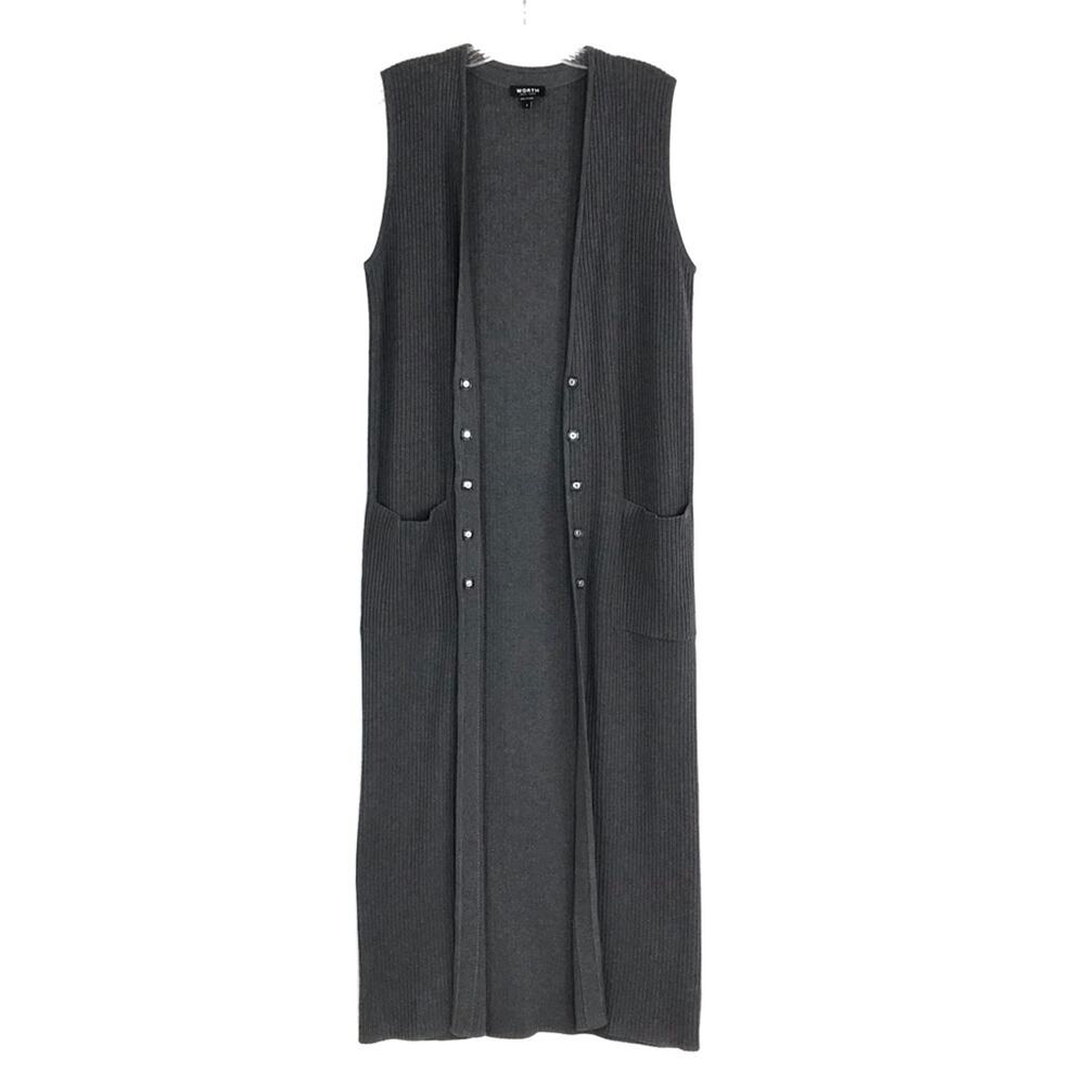WORTH Gray Sleeveless Ribbed Duster Longline Maxi Cardigan Women’s Size Small